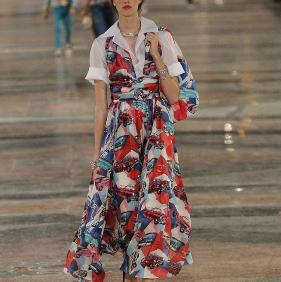 Designer Inspired Summer Dress Medium Pop Red White Blue - Picture 14 of 14